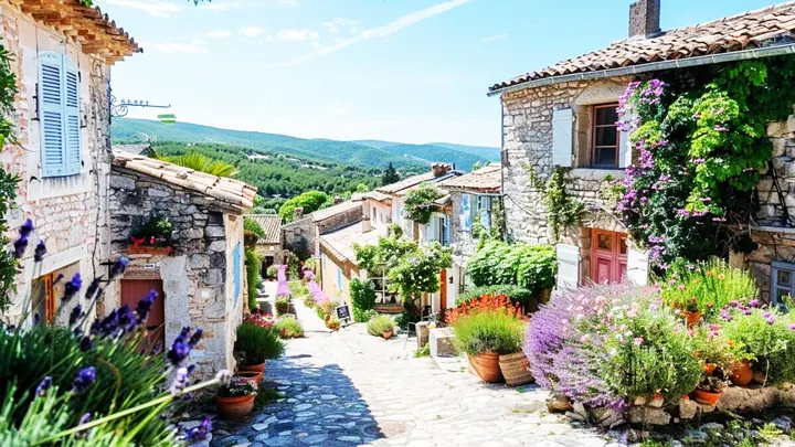 Flower-lined lane in Drôme Provençale